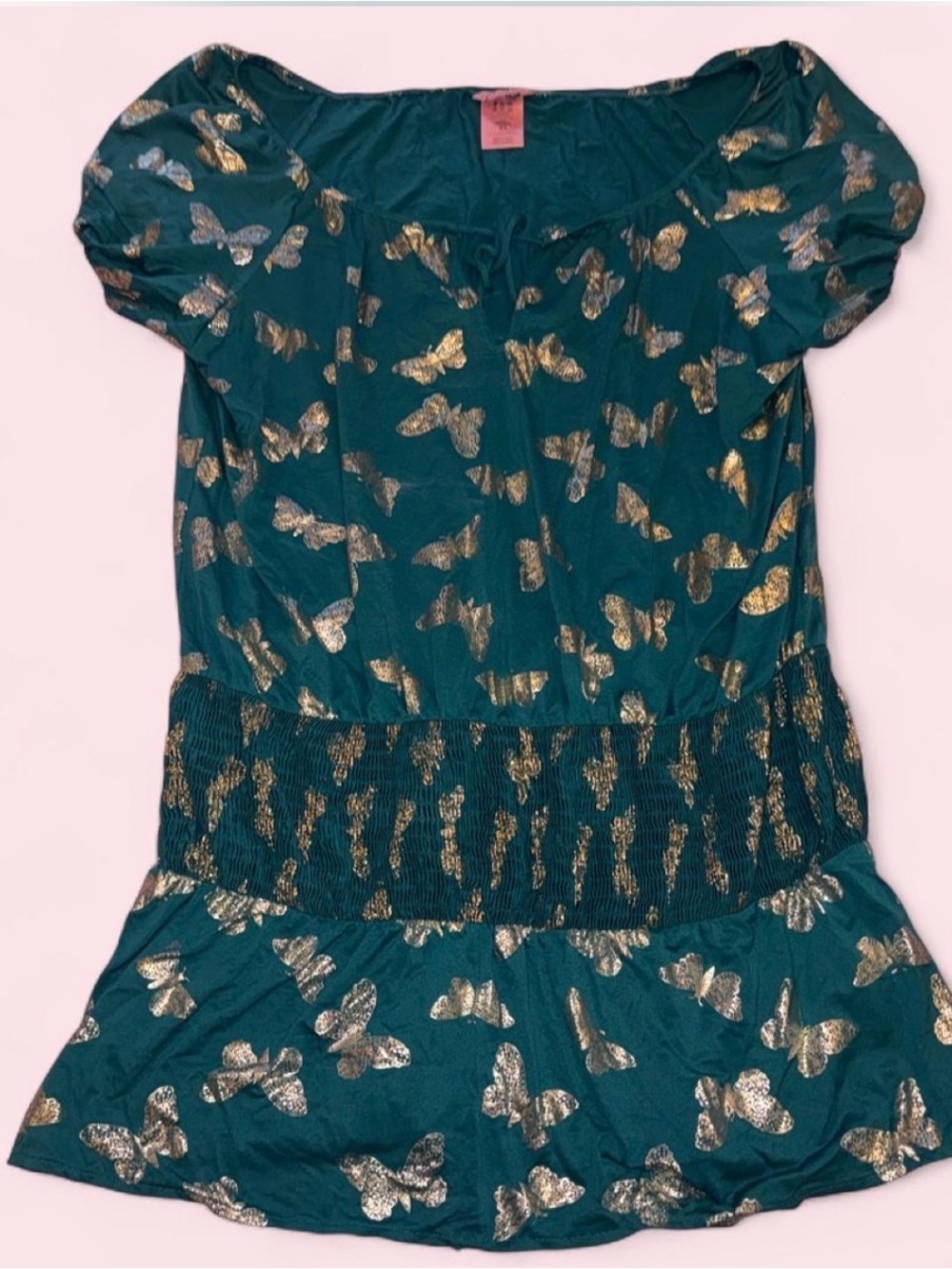 Vintage Juicy Couture Teal Top with Gold Butterfly Print